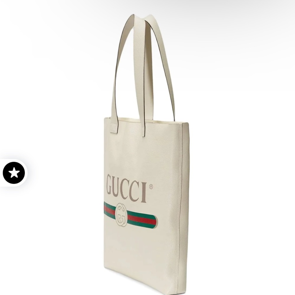 Gucci Logo Print Leather Tote Bag in White